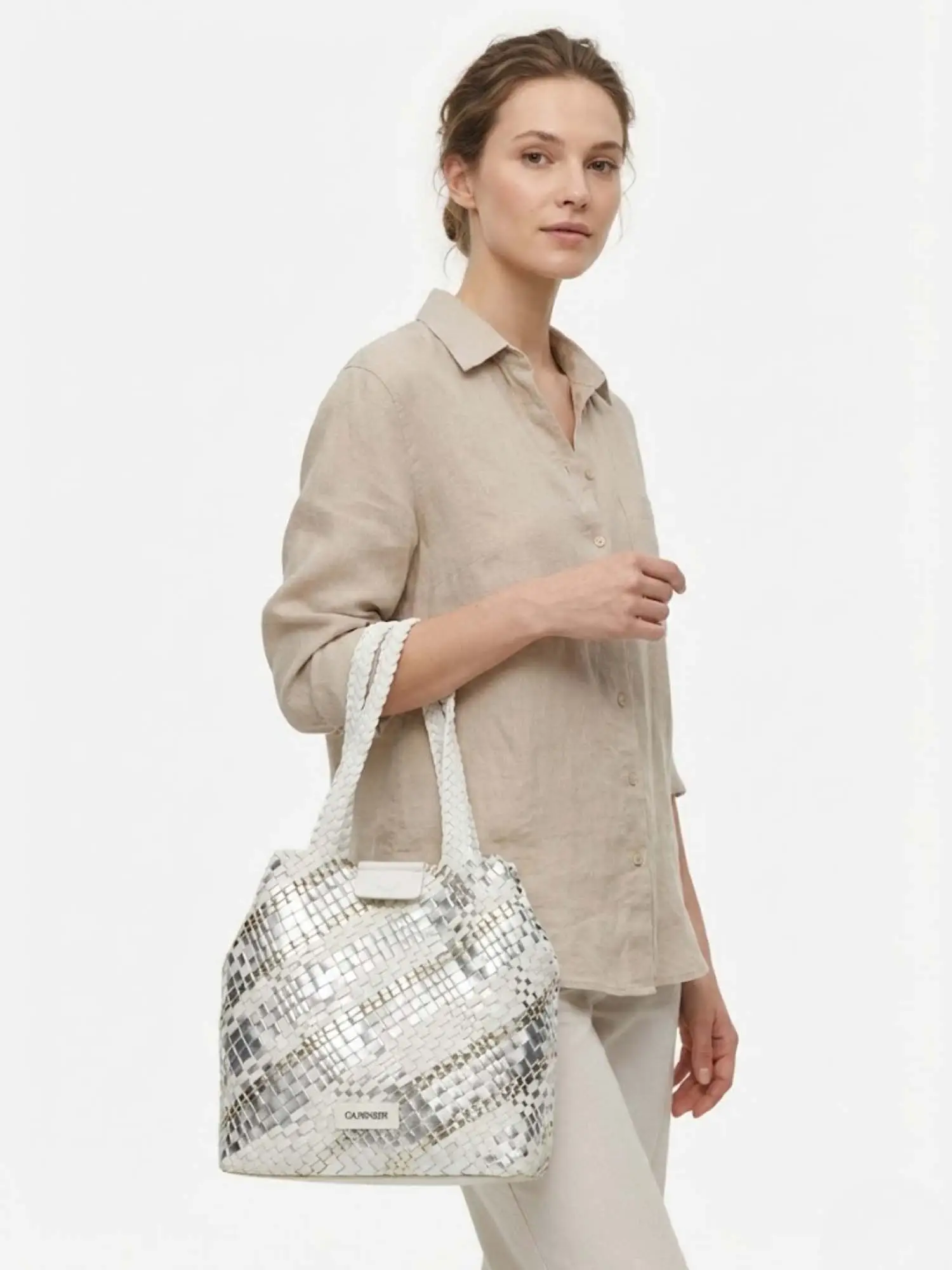 BORSA A SPALLA DONNA - CAFE NOIR ARGENTO-BIANCO - C3MG1021 - Image 4